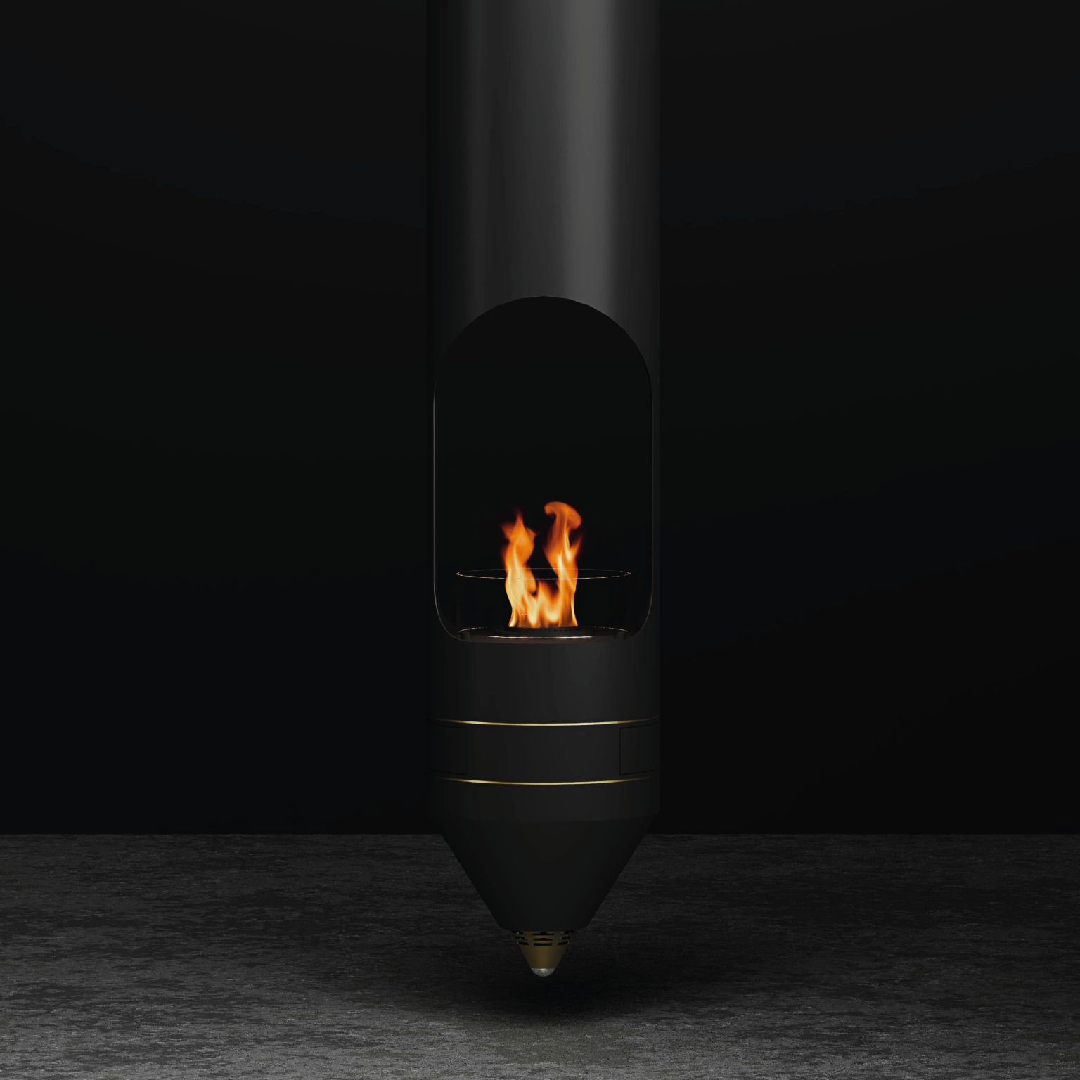 Custom suspended GlammFire fireplace in a designed interior